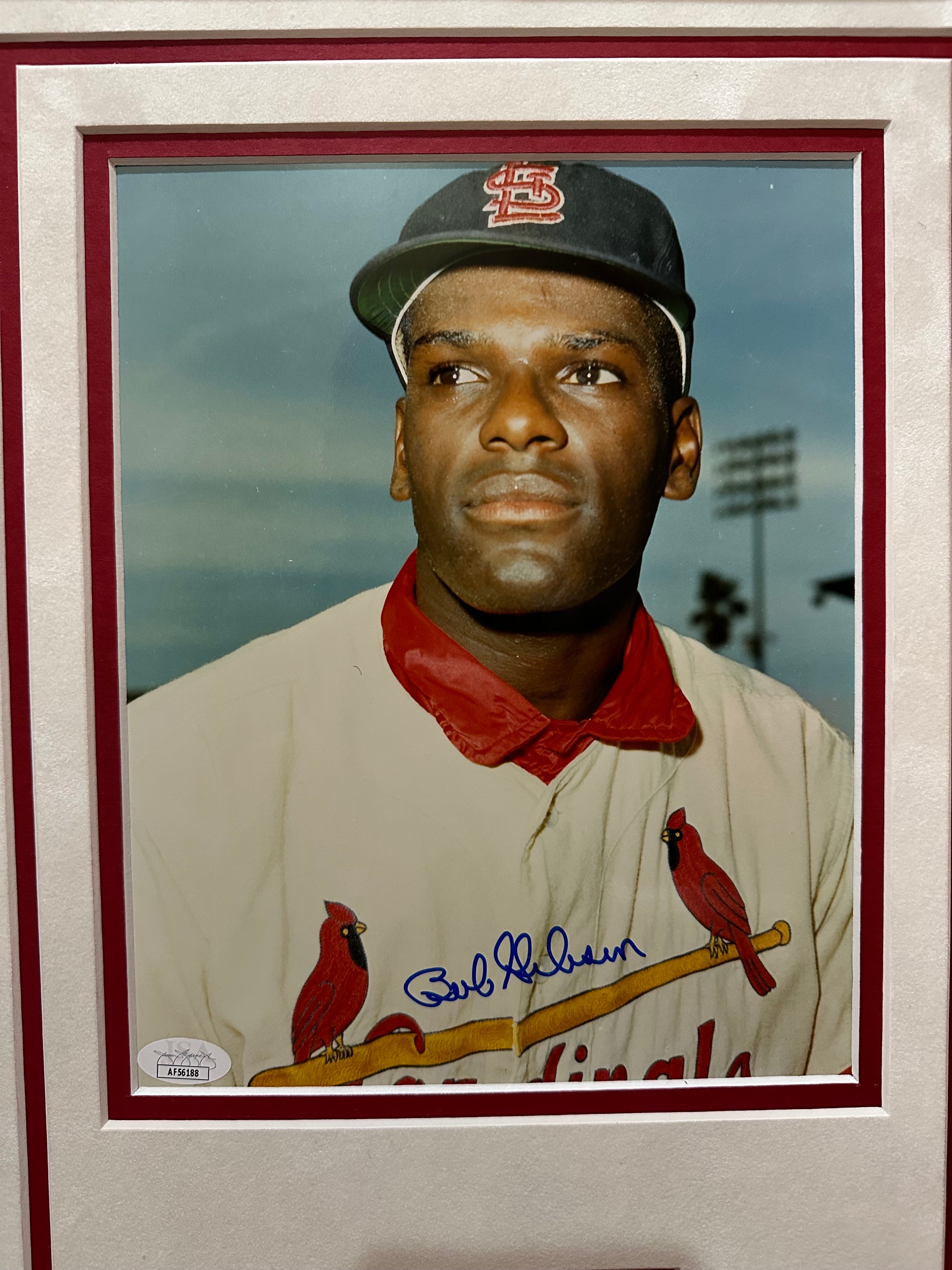 BOB GIBSON AUTOGRAPHED SIGNED 8x10 PHOTO FRAMED W/GRADED CARD JSA CARDINALS