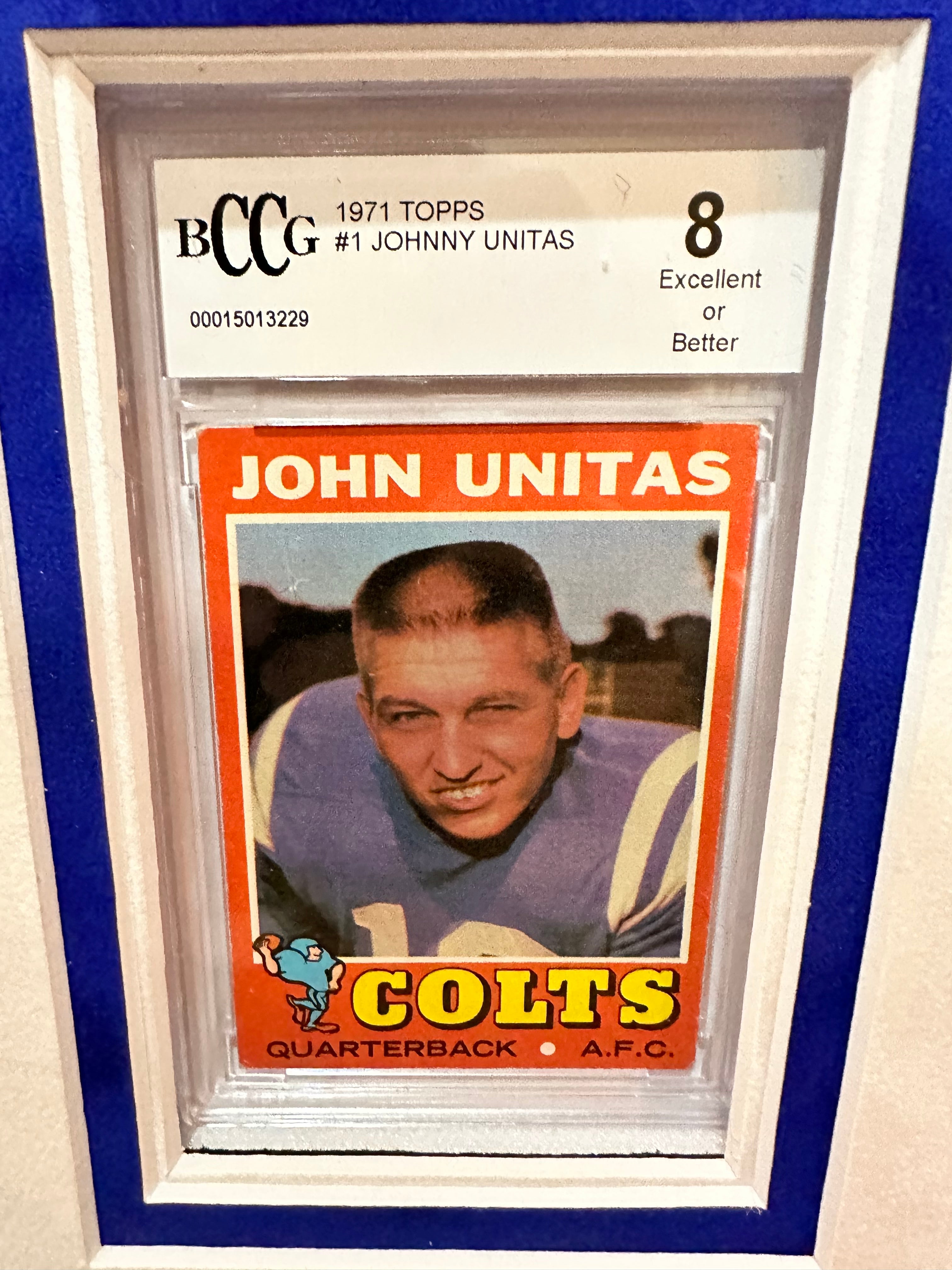 JOHNNY UNITAS AUTO SIGNED BALTIMORE/INDIANAPOLIS COLTS 8x10 FRAMED W/CARD PSA